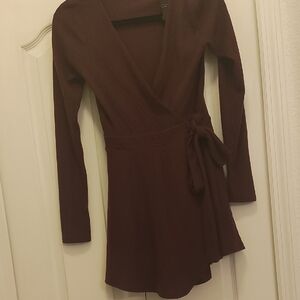 Urban Outfitters Long Sleeve Wrap Dress in Burgundy